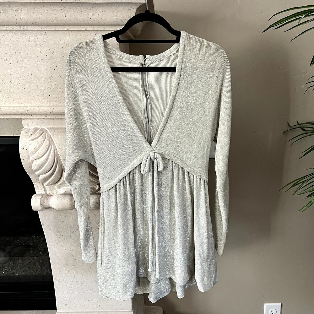 Vintage Futura Couture of NY Champagne Shimmer‎ Deep V-Neck Mini Dress Size 10